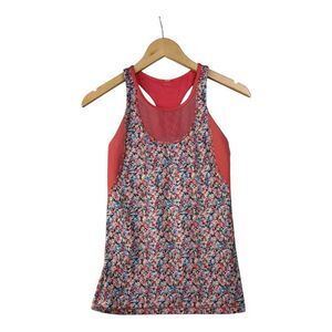 Lululemon‎ Floral Mesh With Me Tank Top size 6 Coral Red